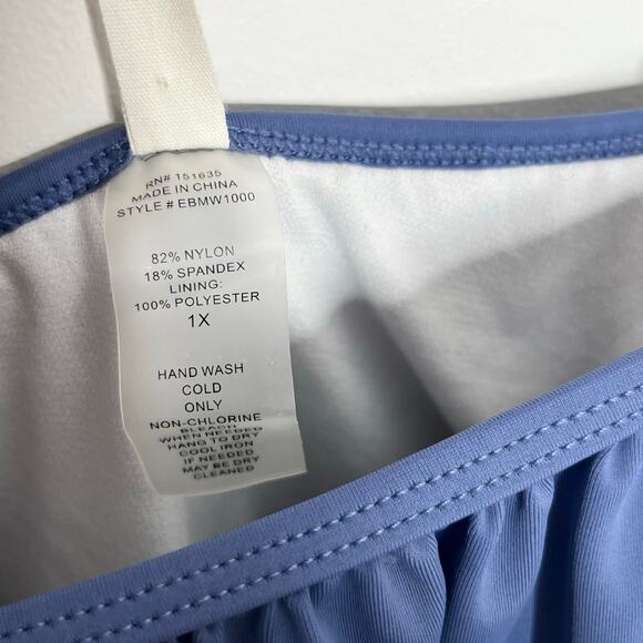 Pink Blush Womens One Piece Swimsuit 1X Blue Ruffle Trim Ruched Maternity - Picture 9 of 13